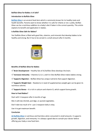 Buffalo Ghee for Babies: Is It Safe?