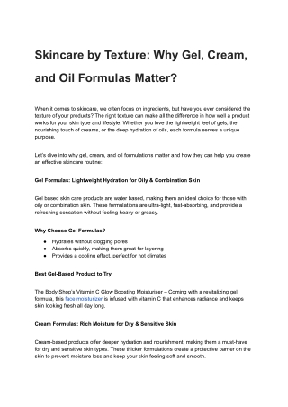 Skincare by Texture Why Gel Cream and Oil Formulas Matter
