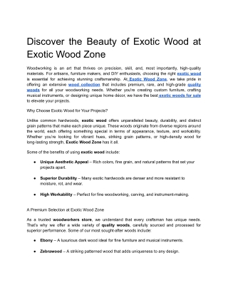 Discover the Beauty of Exotic Wood at Exotic Wood Zone