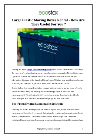 Large Plastic Moving Boxes Rental - How Are They Useful For You