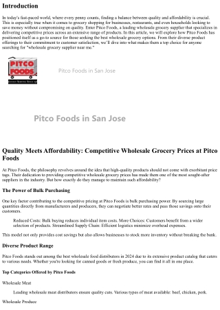 Quality Meets Affordability: Competitive Wholesale Grocery Prices at Pitco Foods