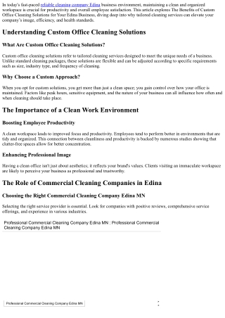 The Benefits of Custom Office Cleaning Solutions for Your Edina Business
