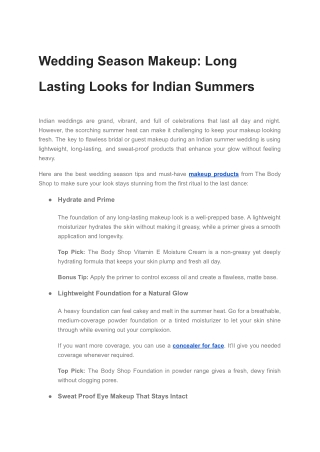 Wedding Season Makeup Long Lasting Looks for Indian Summers
