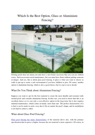 Which Is the Best Option, Glass or Aluminium Fencing