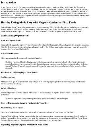 Healthy Eating Made Easy with Organic Options at Pitco Foods