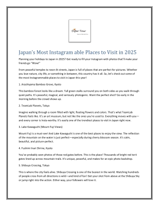 Japan’s Most Instagram able Places to Visit in 2025