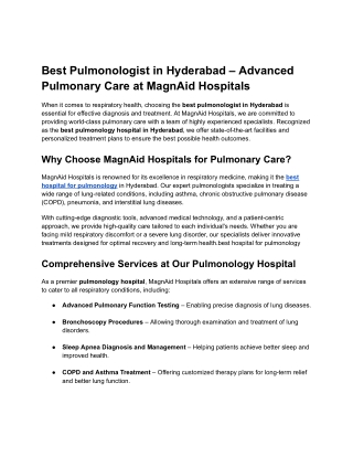 Best Pulmonologist in Hyderabad – Advanced Pulmonary Care at MagnAid Hospitals 1