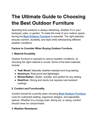 The Ultimate Guide to Choosing the Best Outdoor Furniture