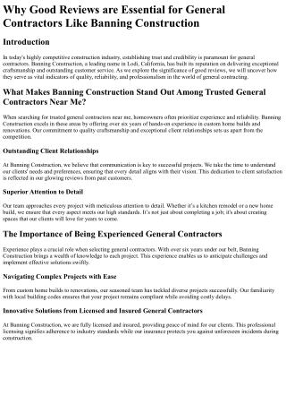 Why Good Reviews are Essential for General Contractors Like Banning Construction