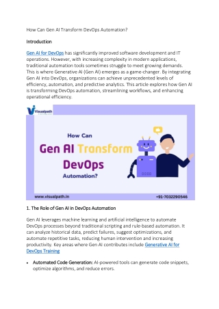 Generative AI For DevOps Training India  Gen AI For DevOps