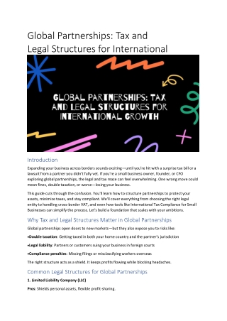 Global Partnerships: Tax and Legal Structures for International Growth