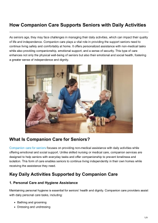 How Companion Care Supports Seniors with Daily Activities