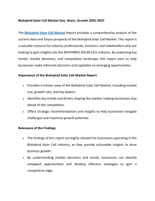 Biohybrid Solar Cell Market Size, Share, Growth 2025-2037