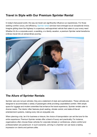Travel in Style with Our Premium Sprinter Rental