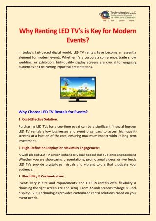 Why Renting LED TV’s is Key for Modern Events?