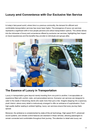 Luxury amd Convenience with Our Exclusive Van Service