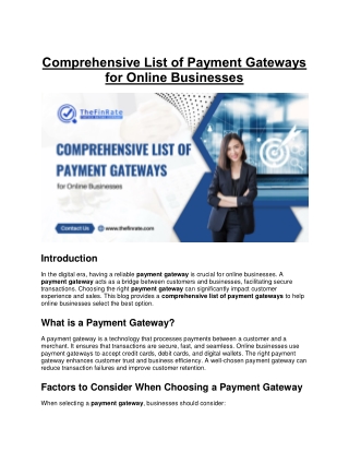 Comprehensive List of Payment Gateways for Online Businesses