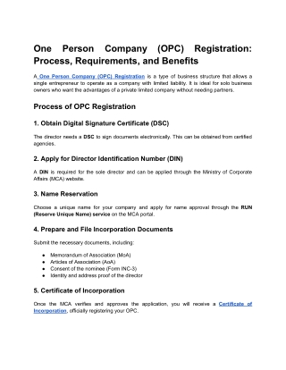 One Person Company (OPC) Registration_ Process, Requirements, and Benefits