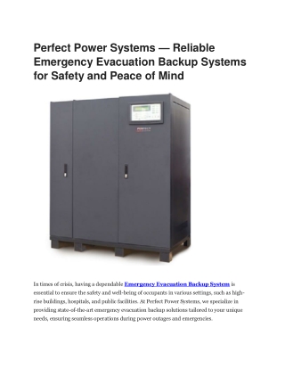 Perfect Power Systems - Emergency Evacuation Backup Solutions