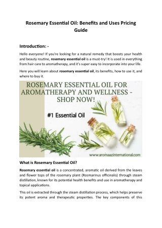 Rosemary Essential Oil: Benefits and Uses Pricing Guide