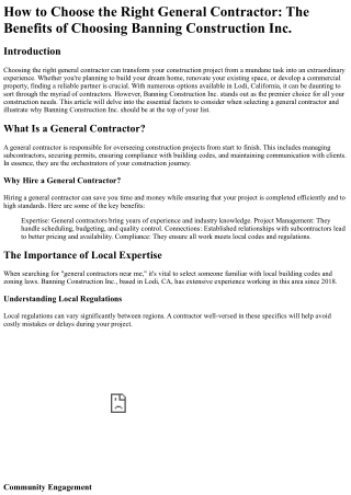 How to Choose the Right General Contractor The Benefits of Choosing Banning Cons