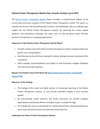 Plasma Protein Therapeutics Market Size 2037