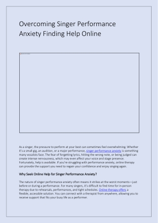 Overcoming Singer Performance Anxiety Finding Help Online