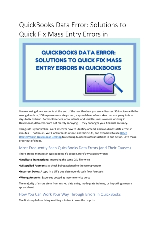 QuickBooks Data Error: Solutions to Quick Fix Mass Entry Errors in QuickBooks