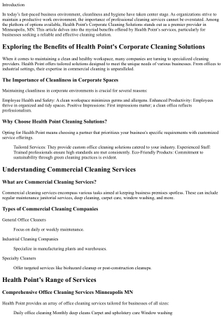Exploring the Benefits of Health Point's Corporate Cleaning Solutions