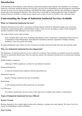 Understanding the Scope of Industrial Janitorial Services Available