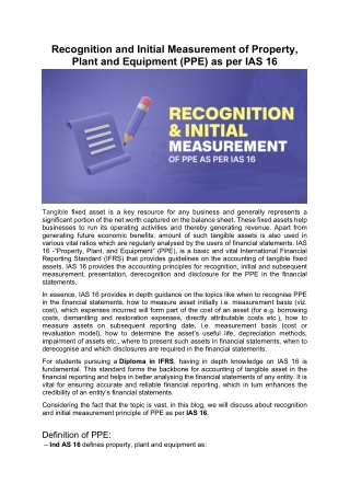 Recognition and Initial Measurement of Property, Plant and Equipment (PPE) as pe