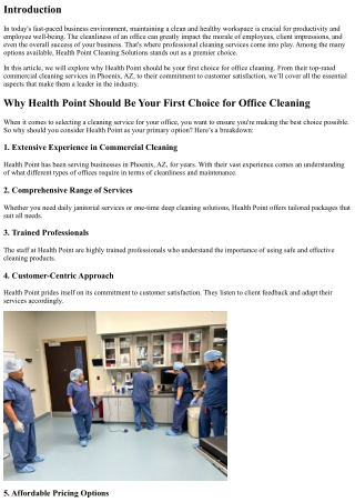 Why Health Point Should Be Your First Choice for Office Cleaning