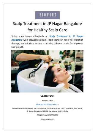 Scalp Treatment in JP Nagar Bangalore for Healthy Scalp Care