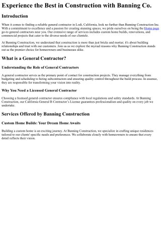 Experience the Best in Construction with Banning Co.