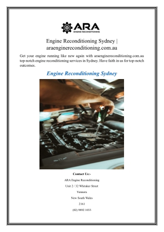 Engine Reconditioning Sydney  araenginereconditioning.com.au