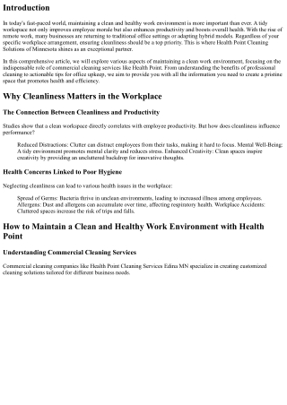 How to Maintain a Clean and Healthy Work Environment with Health Point