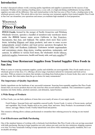 Sourcing Your Restaurant Supplies from Trusted Supplier Pitco Foods in San Jose