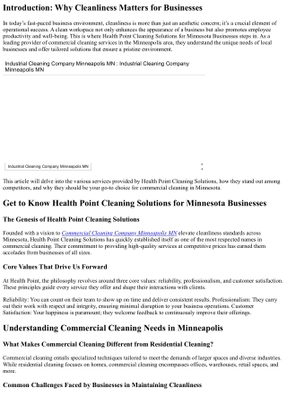 Get to Know Health Point Cleaning Solutions for Minnesota Businesses