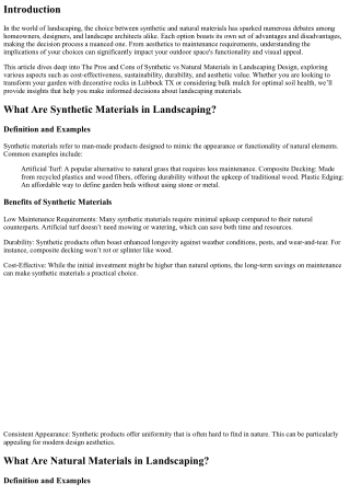 The Pros and Cons of Synthetic vs Natural Materials in Landscaping Design