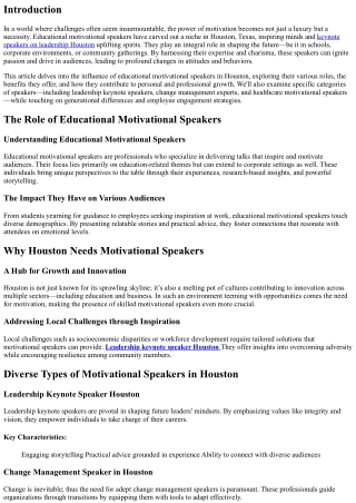 Inspiring Minds: The Power of Educational Motivational Speakers in Houston