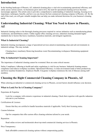 Understanding Industrial Cleaning: What You Need to Know in Phoenix, AZ