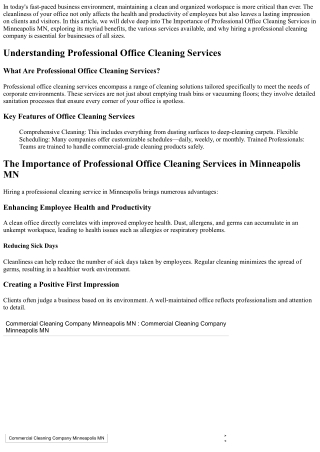 The Importance of Professional Office Cleaning Services in Minneapolis MN