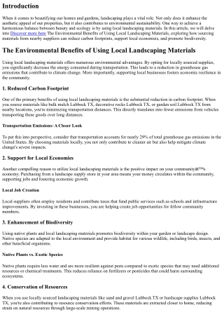 The Environmental Benefits of Using Local Landscaping Materials
