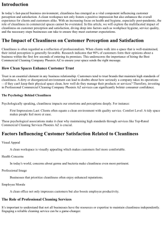 The Impact of Cleanliness on Customer Perception and Satisfaction