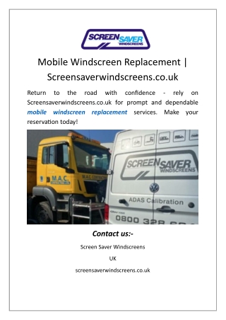 Mobile Windscreen Replacement | Screensaverwindscreens.co.uk