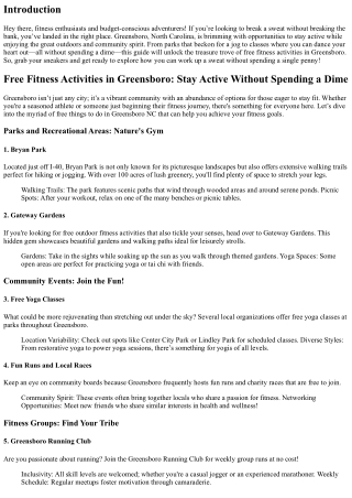 Free Fitness Activities in Greensboro: Stay Active Without Spending a Dime