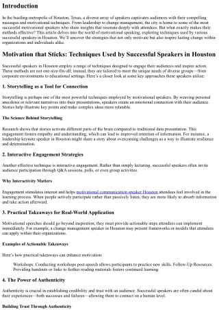 Motivation that Sticks: Techniques Used by Successful Speakers in Houston