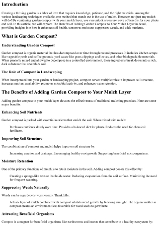 The Benefits of Adding Garden Compost to Your Mulch Layer