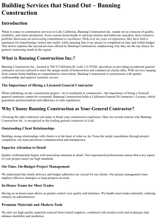 Building Services that Stand Out – Banning Construction