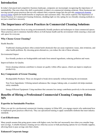 The Importance of Green Practices in Commercial Cleaning Solutions